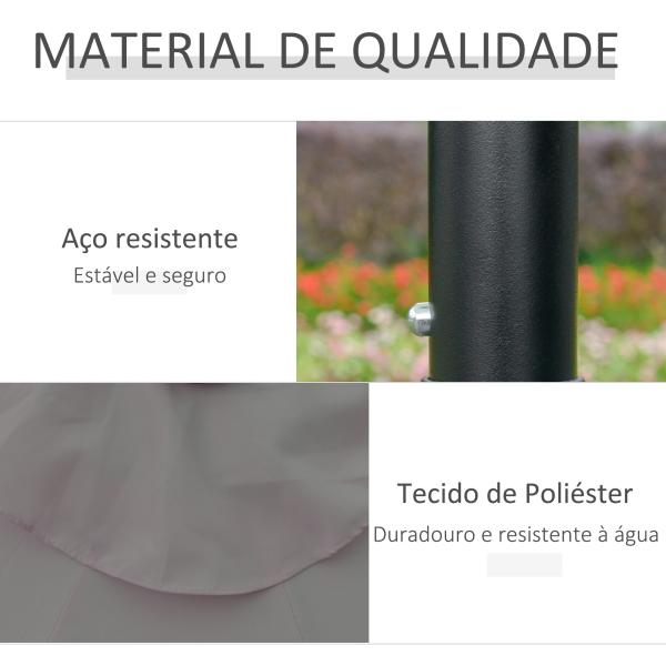 Chapéu de Sol para Terraço Exterior, Ø265 cm, Guarda - sol de Jardim com 32 Luzes LED Solares, Poste de Aço e Manivela Inclinável, para Pátio, Terraço, Cinzento