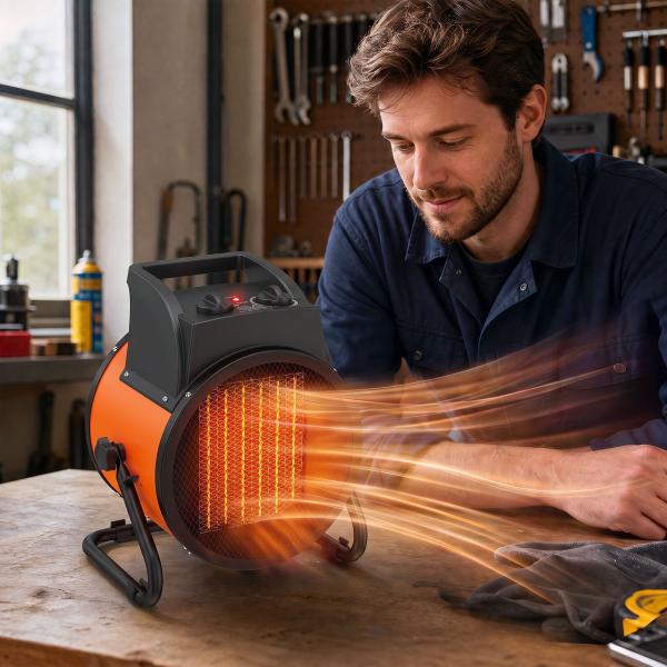 Aquecedor Elétrico Cerâmico PTC 5000W com Termóstato Ajustável, 3 Modos e Ângulo Ajustável Portátil para 48 m² Laranja