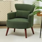 Poltrona Relax em Bombazina com Almofada, Braços e Pés em Madeira para Quarto e Escritório, Verde