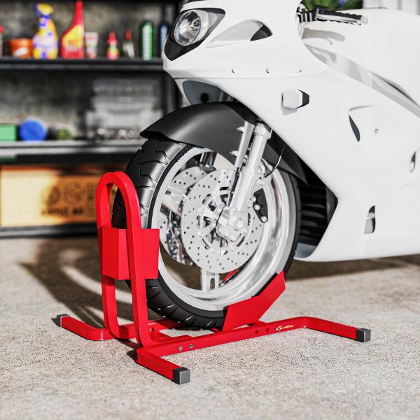 Suporte para Roda Dianteira de Moto Ajustável em 3 Níveis Carga 250 kg 60x55x43 cm Vermelho