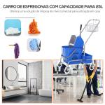 Carro de Limpeza Profissional com Rodas Balde de Esfregona Removível de 25L Espremedor Cesto e Cubeta 72x49,5x95 cm Azul