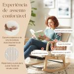Poltrona Baloiço com Encosto Ajustável de Veludo Cotelê Nórdica Pés de Madeira Braços Almofada Lombar 70x89x97,5 cm Creme