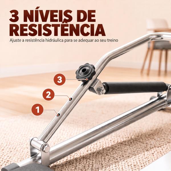Máquina de Remo Hidráulico Dobrável com 4 Níveis de Resistência Ecrã Digital e Pedal Antiderrapante para Fitness em Casa Aço 129x70x70cm Preto e Prata