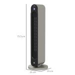 Aquecedor Cerâmico de Torre 1100/2200W com Controlo Remoto Ecrã LED Temporizador de 12h Termostato 3 Modos Ø25x73,5 cm Prata e Preto