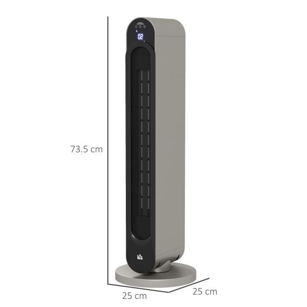 Aquecedor Cerâmico de Torre 1100/2200W com Controlo Remoto Ecrã LED Temporizador de 12h Termostato 3 Modos Ø25x73,5 cm Prata e Preto