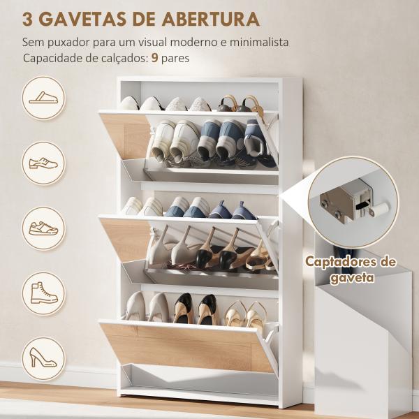 Sapateira Estreita com Espelho para 9 Pares de Sapatos para Corredor Espaços Reduzidos 65x17x114,5 cm Branco