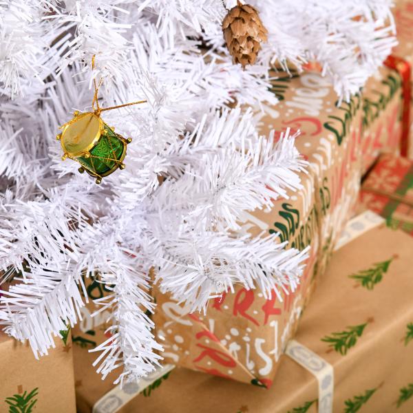Árvore de Natal Artificial 150cm com 680 Ramos de PVC 48 Decorações Incluidas Decoração de Natal Φ85x150cm Branco