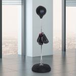 Saco de Boxe de Pé Punching Ball com Altura Ajustável em 4 Níveis 126 - 144 cm Base Preenchível e Luvas de Boxe para Adultos e Adolescentes Preto
