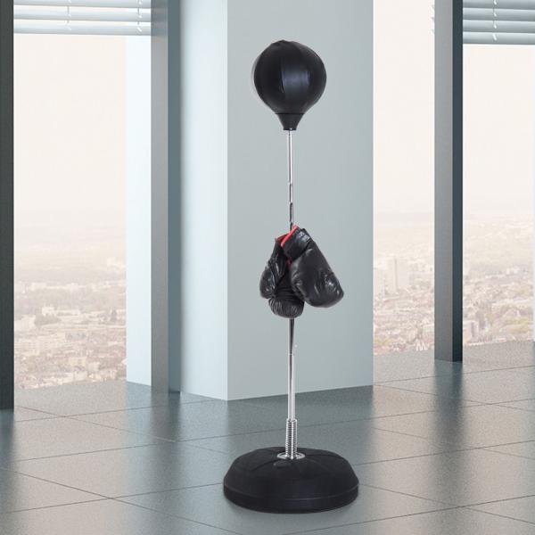 Saco de Boxe de Pé Punching Ball com Altura Ajustável em 4 Níveis 126 - 144 cm Base Preenchível e Luvas de Boxe para Adultos e Adolescentes Preto