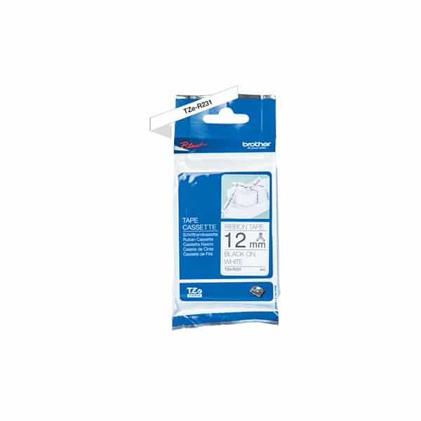 Fita Original Brother TZER231 Fita em Tecido Fundo Branco 12mm x 4 metros — Recondicionada