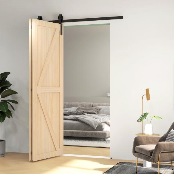 Kit de Ferragens para Porta de Correr Dobrável 122 cm para 2 Portas com Calha, Preto