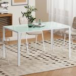 Mesa de Refeição de Vidro Mesa Retangular para 6 Pessoas com Pés de Metal 140x80x75 cm Branco