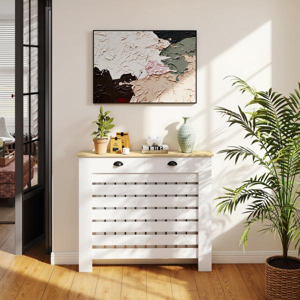 Cobertura para Radiador com Gavetas Cobertura para Radiador de MDF para Sala de Estar Dormitório Corredor 111x19x95,5 cm Branco