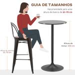 Mesa de Bar Redonda Mesa Alta de Cozinha Moderna com Estrutura de Aço para 2 Pessoas Ø60x102 cm Preto