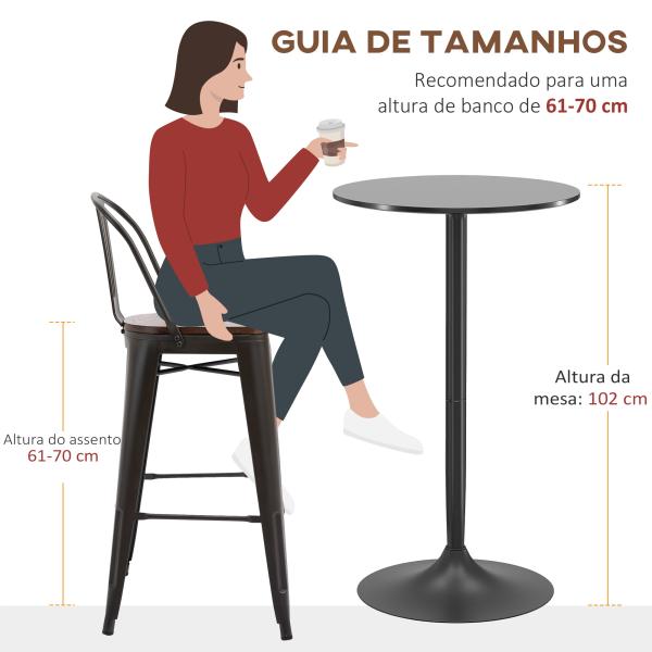 Mesa de Bar Redonda Mesa Alta de Cozinha Moderna com Estrutura de Aço para 2 Pessoas Ø60x102 cm Preto