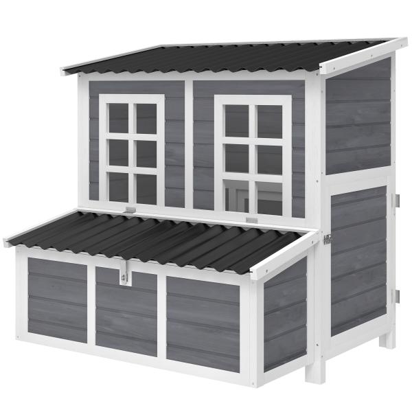 Galinheiro Exterior em Madeira 100x86x100 cm para 2 - 4 Galinhas com Ninho, Tabuleiro Amovível, Telhado Impermeável e Poleiros, Cinzento - Claro