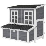 Galinheiro Exterior em Madeira 100x86x100 cm para 2 - 4 Galinhas com Ninho, Tabuleiro Amovível, Telhado Impermeável e Poleiros, Cinzento - Claro