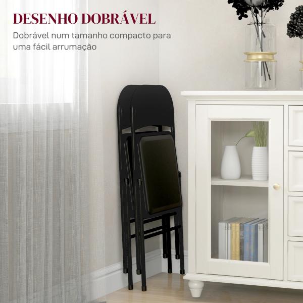 Conjunto de 2 Cadeiras Dobráveis com Encosto e Estrutura de Aço para Sala de Estar escritório Estúdio 45x46x78 cm Preto