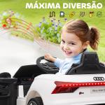 Carro Elétrico AUDI RS E - Tron GT 12V com 2 Motores Controlo Remoto Faróis LED Buzina Música USB 3 - 5km/h 103x58x41cm Branco