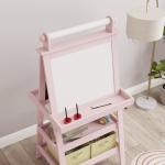 Cavalete de Pintura Infantil 3 em 1 Quadro Dupla Face com Rolo de Papel e Cestos de Arrumação Rosa