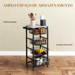 Fruteira para Cozinha Carrinho de Cozinha com 4 Cestas e Estrutura de Aço 49,5x31x91 cm Cinza Claro