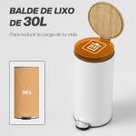 Balde do Lixo para Cozinha com Pedal 30L Cubo de Lixo Metálico com Tampa de Fecho Suave e Balde Removível 36x30x60,5 cm Branco e Madeira