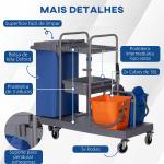 Carro de Limpeza Professional com Escorredor de Alavanca e 2 Baldes de 18L 111x63,3x103cm Cinza Azul e Laranja