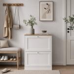 Sapateira Estreita com 2 Portas Sapateira para Entrada com Prateleiras Ajustáveis para 12 Pares de Sapatos 60x24x80 cm Branco