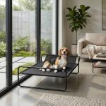 Cama Elevada para Cães Respirável para Cães Pequenos 106x81x33 cm Tecido de Textilene Encosto Inclinável Estrutur
