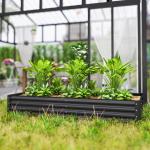 Caixa de Plantio de Aço Galvanizado para Cultivar Plantas Flores Floreira Grande de Exterior Retangular com Fundo Aberto 180x90x30 cm Cinzento Escuro