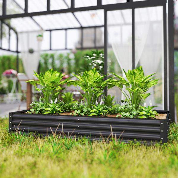Caixa de Plantio de Aço Galvanizado para Cultivar Plantas Flores Floreira Grande de Exterior Retangular com Fundo Aberto 180x90x30 cm Cinzento Escuro
