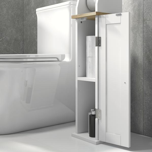 Armário Casa de Banho Moderno com Prateleiras Ajustáveis e Suporte para Papel Higiénico 18x20x80 cm Branco