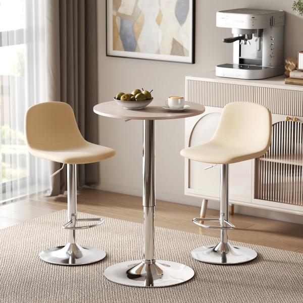 Mesa de Bar com Altura Ajustável Giratória 360° com Base Redonda Mesa Alta Moderna para Cozinha Ø60x67 - 93 cm Madeira