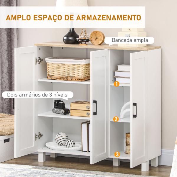 Aparador para Sala de Estar Móvel Buffet com 3 Portas e Prateleiras Ajustáveis 90x30x90 cm Branco e Madeira