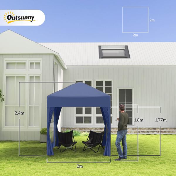 Tenda Dobrável 2x2 m Tenda de Jardim com 4 Paredes Laterais Tecido Oxford 2 Portas 2 Janelas e Bolsa de Transporte para Exterior Terraço Campismo Festas Azul