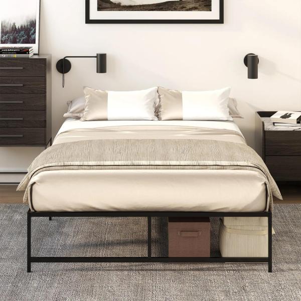 Estrutura de Cama Dupla de Metal para Colchão 137/135x190 cm com Pés de 31 cm Estrutura de Cama de Casal 141,5x195x35cm Preto