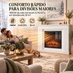 Lareira Elétrica Decorativa 1800W com Prateleira, Efeito de Chama, 5 Níveis de Brilho, Termóstato, Temporizador e Comando, para TV até 38", Branco