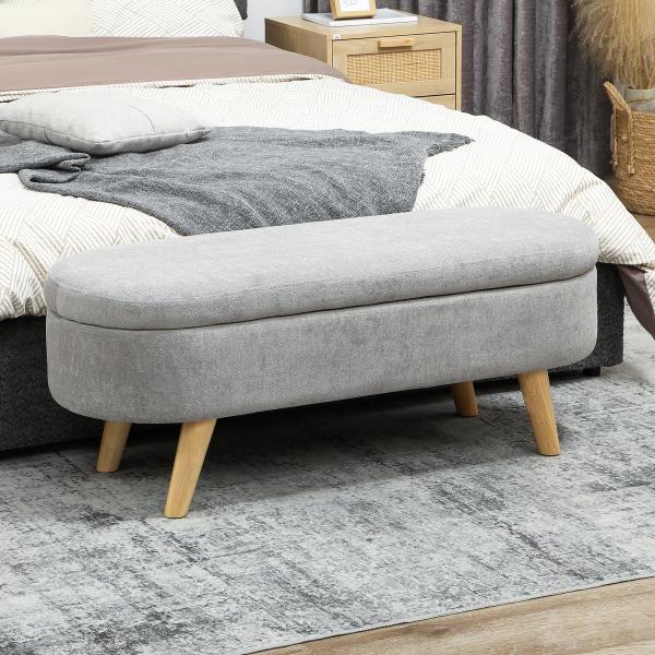 Banco para Pé de Cama Banco de Armazenamento com Pés de Madeira e Assento Acolchoado 110x40x43 cm Cinzento