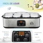 Iogurteira 30W Volume 1,44L com 8 Frascos de Cristal de 180ml Termostato Ajustável Temporizador de 1 - 48 Horas e Desligado Automático 36x18,8x14cm Prata
