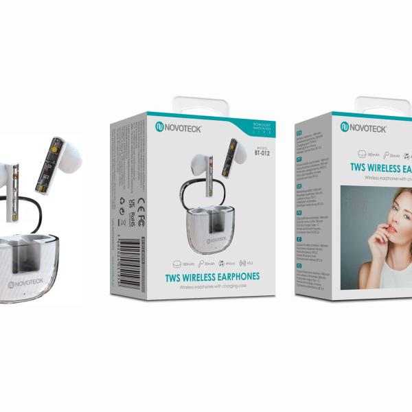 Auriculares Bluetooth TWS Branco BT - 012 – Design Transparente, Estojo Compacto