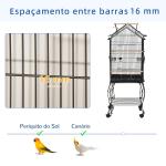 Gaiola para Pássaros com Suporte Rodas Bandeja Amovível 2 Comedouros e Prateleira Inferior de Metal 50x58x145 cm Preto