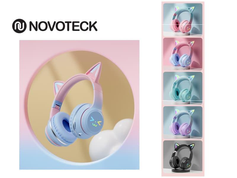 BT612 AURICULARES WIRELESS GATO SORRISO RGB - Roxo