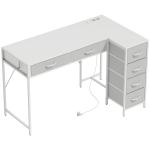 Secretária de Canto Reversível com 6 Gavetas 126x48 cm com Tomada de Energia Porta USB e USB - C Branco