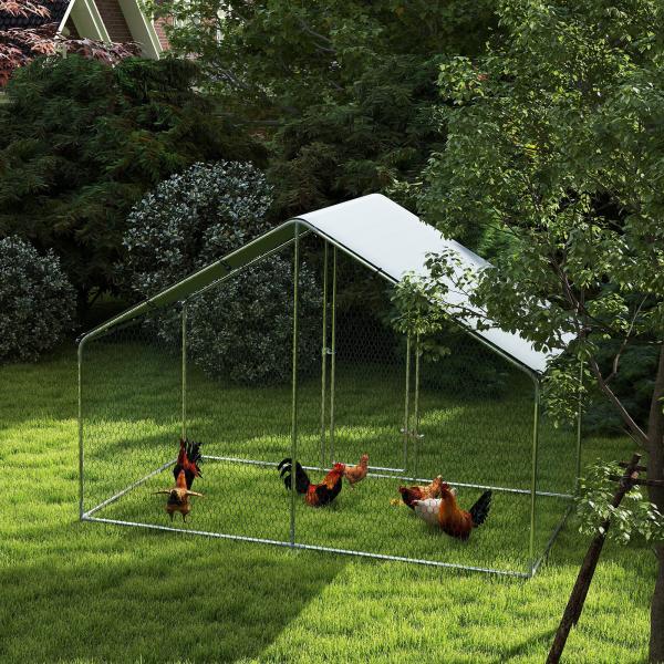Galinheiro para Exterior 3x1,7x1,9 cm Galinheiro de Aço Galvanizado com Cobertura Anti UV para 5 - 8 Galinhas Prata