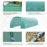 Estufa tipo Túnel 8x3x2m Aço e PE 140 g/m² Estufa para Cultivo de Plantas Tomates Verduras com 12 Janelas e Porta Enroláveis Verde