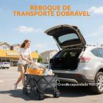 Carrinho de Transporte Dobrável com Rodas Giratórias 360° e Guiador Ajustável 59 - 89 cm para Campismo Praia 108x55x61 - 91 cm Cinza Escuro