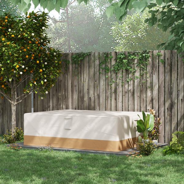 Capa Protetora para Móveis de Jardim 270x200x78cm Tecido Oxford 600D Impermeável Cobertura para Sofás Mesas Exterior com 4 Ventilações 5 Alças Cordão de Tração Bege