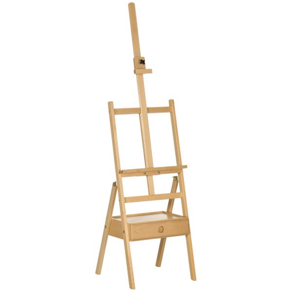 Cavalete de Pintura para Telas de Até 92 cm com Gaveta Altura Ajustável e Estrutura em H 43,5x43x150 - 190 cm Madeira
