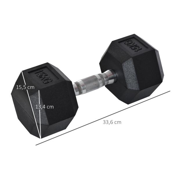 Haltere Hexagonal 15 kg Haltere com Barra de Conexão Metálica para treino em Casa Ginásio Escritório Preto e Prata