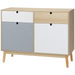 Aparador Auxiliar Móvel de Armazenamento com 2 Armários Fechados e 2 Gavetas Pés Elevados de Madeira de Pinho para Cozinha Dormitório Entrada 100x40x79,5cm Branco Cinza Madeira